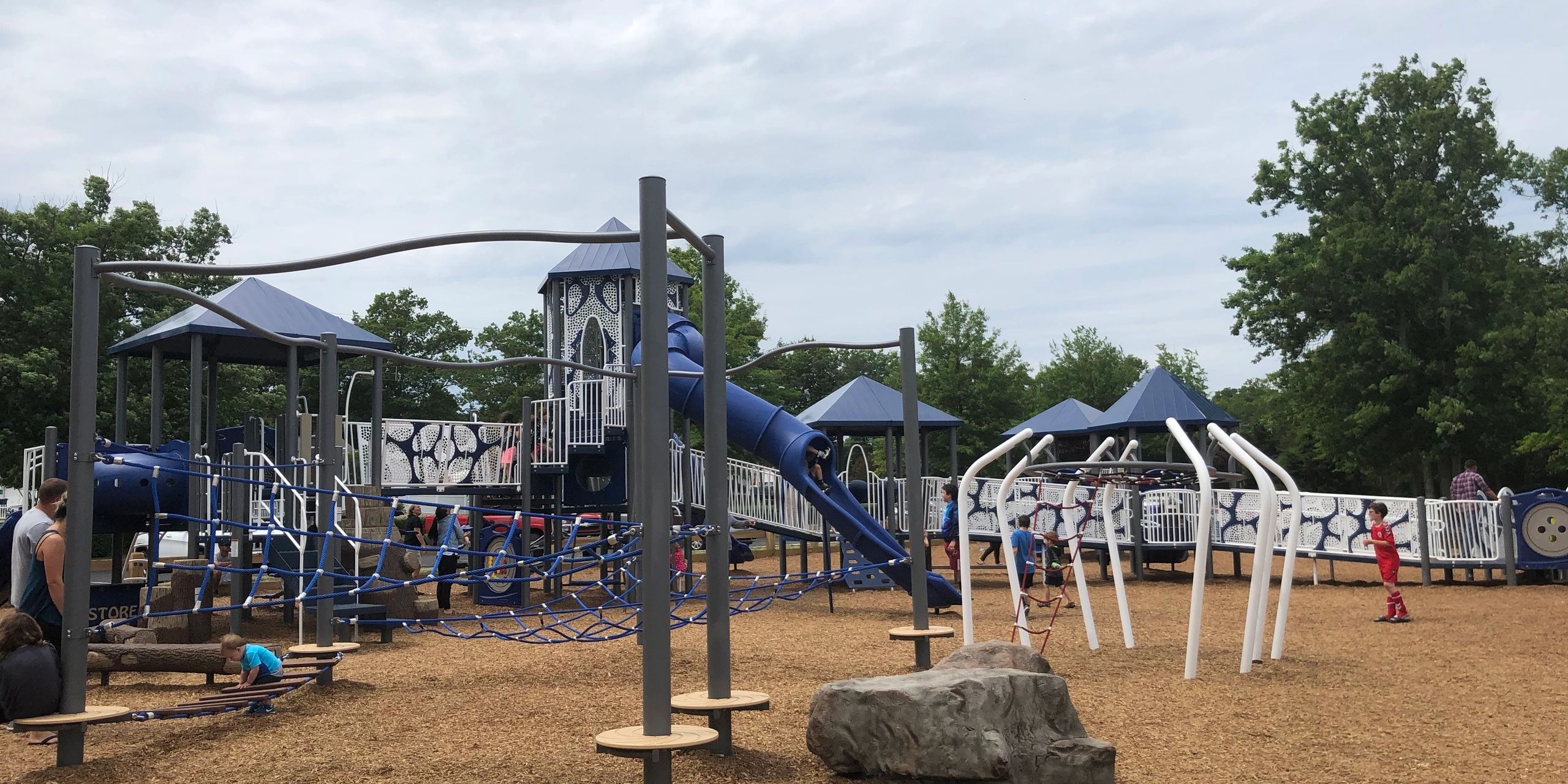 Modern playground with blue structures
